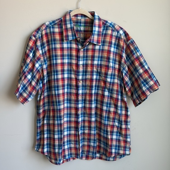 Alan Flusser Men's Short Sleeve Plaid Button Down Shirt XL - Picture 1 of 4